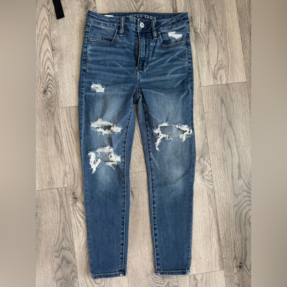 American Eagle Outfitters Ripped Skinny Jeans - Dark Blue 4 Short